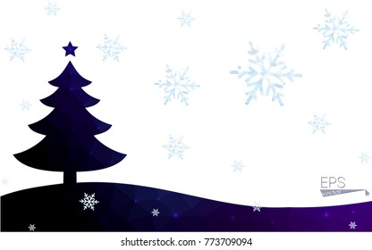 Blue postcard low polygon style christmas tree vector illustration consisting of triangles.Abstract triangular polygonal origami or crystal design of New Years celebration.Isolated on white background