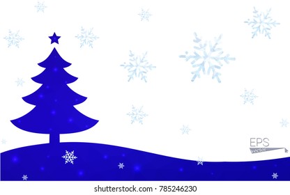 Blue postcard low polygon style christmas tree vector illustration consisting of triangles.Abstract triangular polygonal origami or crystal design of New Years celebration.Isolated on white background