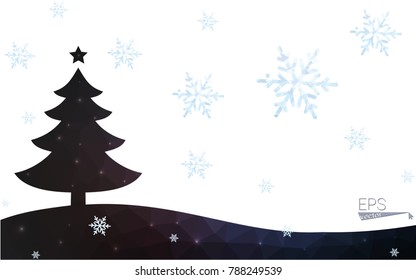 Blue postcard low polygon style christmas tree vector illustration consisting of triangles.Abstract triangular polygonal origami or crystal design of New Years celebration.Isolated on white background
