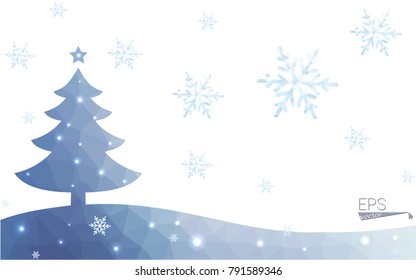 Blue postcard low polygon style christmas tree vector illustration consisting of triangles.Abstract triangular polygonal origami or crystal design of New Years celebration.Isolated on white background