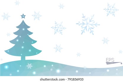 Blue postcard low polygon style christmas tree vector illustration consisting of triangles.Abstract triangular polygonal origami or crystal design of New Years celebration.Isolated on white background