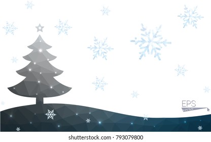 Blue postcard low polygon style christmas tree vector illustration consisting of triangles.Abstract triangular polygonal origami or crystal design of New Years celebration.Isolated on white background