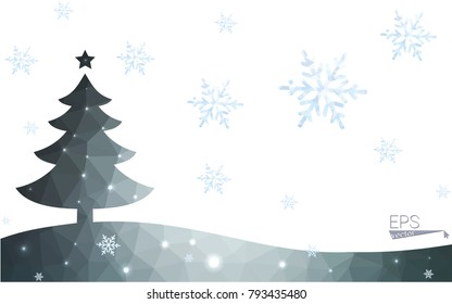 Blue postcard low polygon style christmas tree vector illustration consisting of triangles.Abstract triangular polygonal origami or crystal design of New Years celebration.Isolated on white background