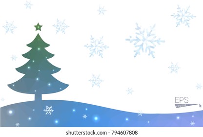 Blue postcard low polygon style christmas tree vector illustration consisting of triangles.Abstract triangular polygonal origami or crystal design of New Years celebration.Isolated on white background