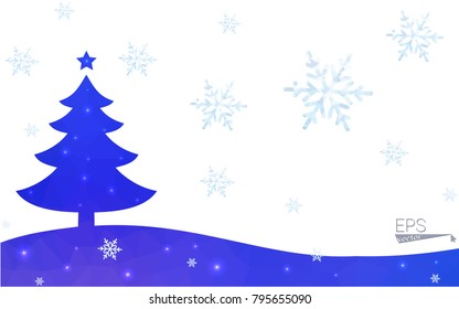 Blue postcard low polygon style christmas tree vector illustration consisting of triangles.Abstract triangular polygonal origami or crystal design of New Years celebration.Isolated on white background
