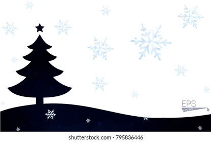 Blue postcard low polygon style christmas tree vector illustration consisting of triangles.Abstract triangular polygonal origami or crystal design of New Years celebration.Isolated on white background