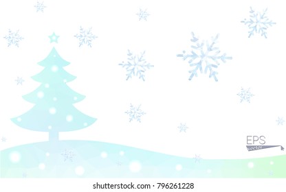 Blue postcard low polygon style christmas tree vector illustration consisting of triangles.Abstract triangular polygonal origami or crystal design of New Years celebration.Isolated on white background