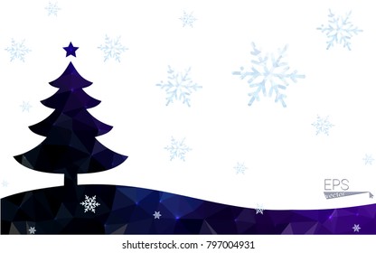 Blue postcard low polygon style christmas tree vector illustration consisting of triangles.Abstract triangular polygonal origami or crystal design of New Years celebration.Isolated on white background