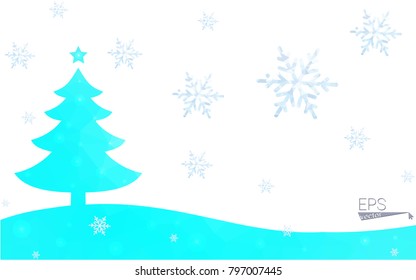 Blue postcard low polygon style christmas tree vector illustration consisting of triangles.Abstract triangular polygonal origami or crystal design of New Years celebration.Isolated on white background