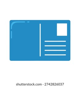 Blue postcard template vector, mailing card back with stamp area, clean communication layout for print design, travel memory project