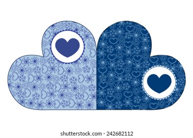 Blue postcard of two hearts