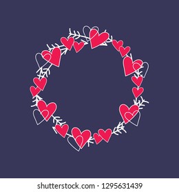 Blue postcard with wreath and hearts