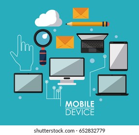 blue poster with common mobile devices and icons