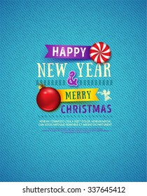 Blue poster for Merry Christmas and Happy New Year holidays. 