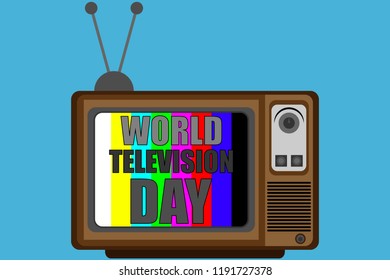 Blue poster with old television about international day of television.