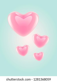 Blue poster with pink hearts 