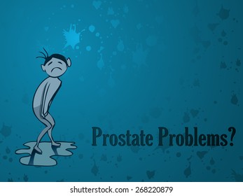 Blue Poster representing a Person with Urinary Problems on it, written Prostate Problems beside, Vector Illustration.