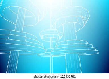 Blue poster in the style of elementary geometry