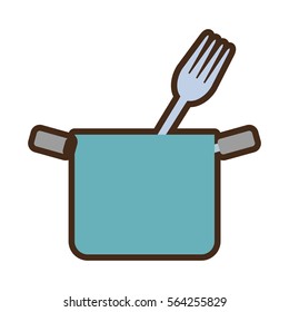 blue pot with fork cook kitchenware vector illustration eps 10