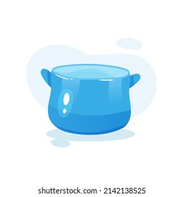 Mano azul de la olla dibujada linda ilustración vectorial de dibujos animados. Artículos de cocina