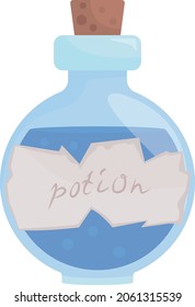 Blue potion bottle semi flat color vector item. Apothecary vial. Realistic object on white. Halloween decoration isolated modern cartoon style illustration for graphic design and animation