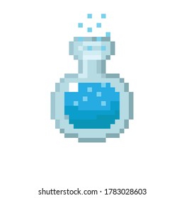Blue potion foamy pixel art. Vector Picture. 