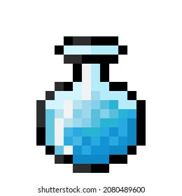 Blue potion pixel art. Vector Picture. 