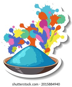 Blue powder colour in a bowl on white background illustration