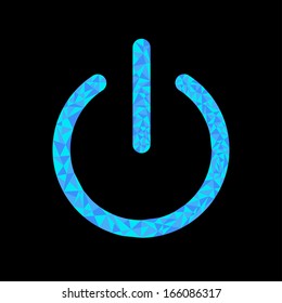 Blue power button icon. Black background. Polygonal effect. Vector Illustration