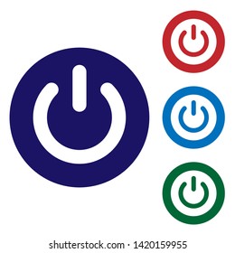 Blue Power button icon isolated on white background. Start sign. Flat design. Set color icon in circle buttons. Vector Illustration