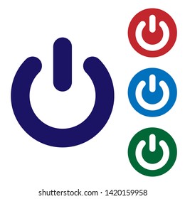 Blue Power button icon isolated on white background. Start sign. Flat design. Set color icon in circle buttons. Vector Illustration