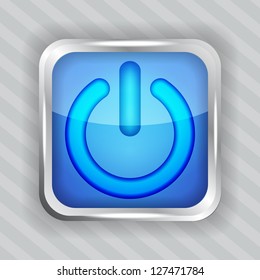 blue power button icon on the striped background