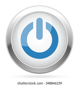 Blue Power icon on white glossy chrome app button
