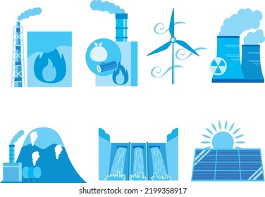 Blue power plant illustration set