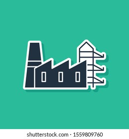 Blue Power station plant and factory icon isolated on green background. Energy industrial concept.  Vector Illustration