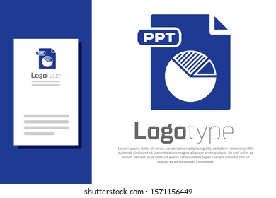 Blue PPT file document. Download ppt button icon isolated on white background. PPT file presentation. Logo design template element. Vector Illustration