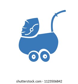 blue pram icon or sign on a white background