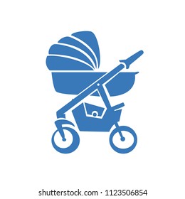 blue pram icon or sign on a white background