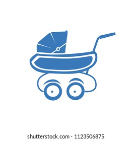 blue pram icon or sign on a white background