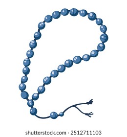 Blue prayer beads made of stone, isolated on a white background. Vector illustration, with beads standing upright. Ideal for spiritual and religious themes.