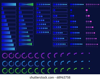 blue preloader for web site set isolated on dark background