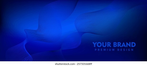 Blue premium background design with line pattern. Abstract futuristic wavy vector template for cover design, business banner, brochure, prestigious voucher, luxe invite.