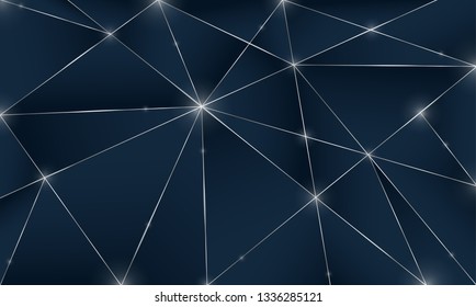 Fondo premium azul con patrón poligonal oscuro de lujo y líneas triangulares plateadas. Vector de líneas de platino plateado de lujo de Formas de bajo gradiente de poli. Fondo rico para el diseño de triángulos premium del cartel