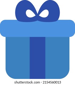 Blue present with dark blue bow, illustration, vector on a white background.