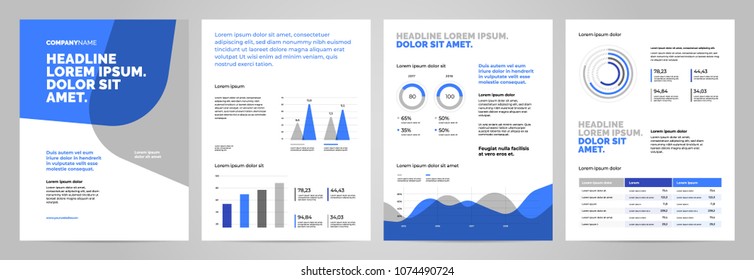 Blue Presentation Template design. Business data graphs. Vector financial and marketing charts.