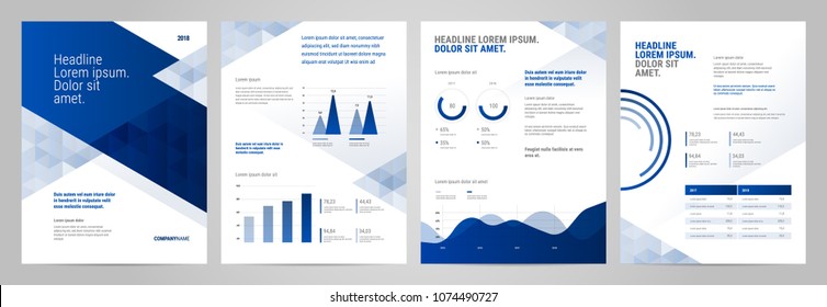 Blue Presentation Template design. Business data graphs. Vector financial and marketing charts.