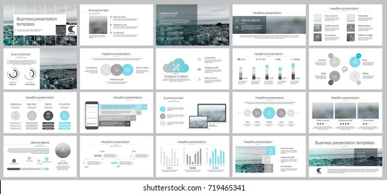 Elementos de modelos de apresentação azul em um fundo branco. Infográficos vetoriais. Use em Apresentação, folheto e folheto, relatório corporativo, marketing, publicidade, relatório anual, banner.