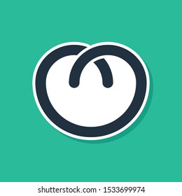 Blue Pretzel icon isolated on green background. German comfort food pastry. Oktoberfest festival.  Vector Illustration