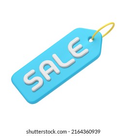 Blue price off sale tag rope diagonal placed shopping seasonal discount realistic 3d icon vector illustration. Glossy elegant black friday marketing message business retail strategy label on ring