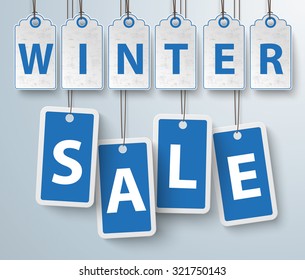 Blue price stickers with text winter sale. Eps 10 vector file.